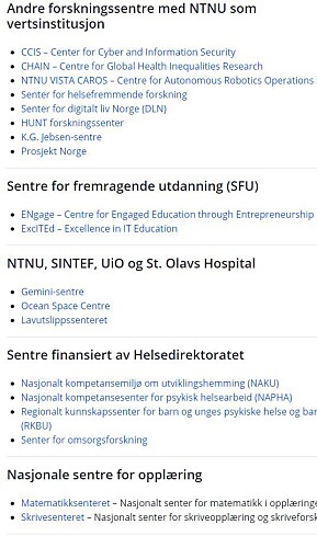 Andre sentre ved NTNU Andre sentre ved NTNU