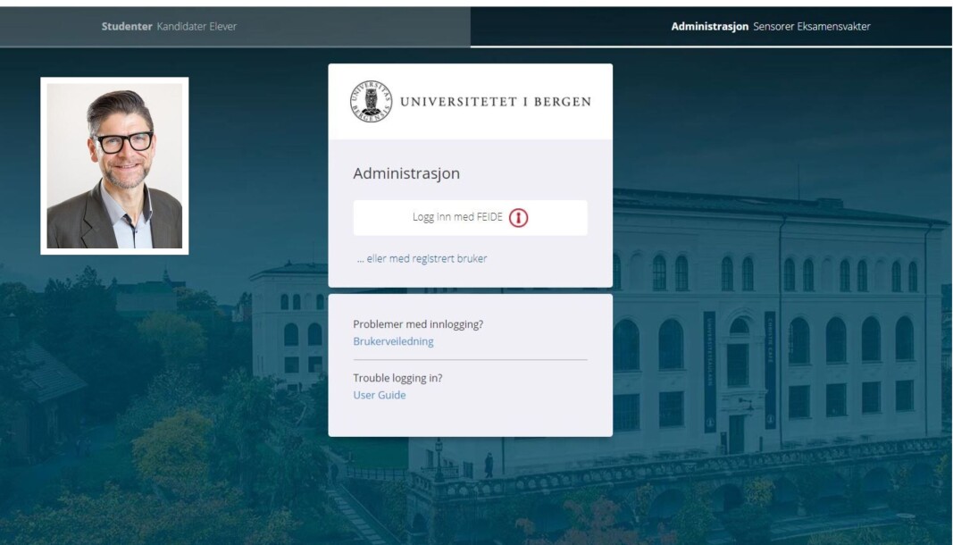 — Vi har en dialog med Difi om det vi ikke er mål med. Vi har ikke rukket fristen til 15.september og beklager det. Vi har bedt om ny frist 1.oktober, sier avdelingsdirektør Christen Lorentz Soleim (bildet) ved Universitetet i Bergen etter at det ble avdekket feil i forhold til universell utforming av deres eksamenssystem. — Vi har en dialog med Difi om det vi ikke er mål med. Vi har ikke rukket fristen til 15.september og beklager det. Vi har bedt om ny frist 1.oktober, sier avdelingsdirektør Christen Lorentz Soleim (bildet) ved Universitetet i Bergen etter at det ble avdekket feil i forhold til universell utforming av deres eksamenssystem.
