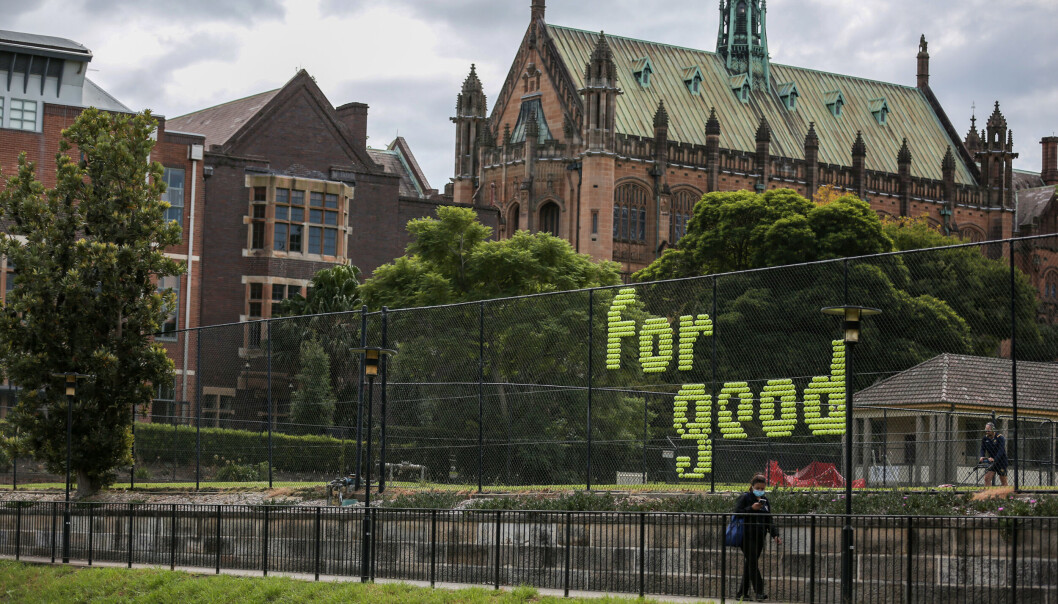 Bilde fra University of Sydney i mars 2021. Universitetene i landet er hardt rammet av pandemien. Bilde fra University of Sydney i mars 2021. Universitetene i landet er hardt rammet av pandemien.