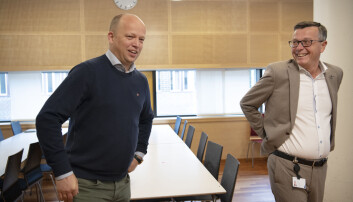 — Vi er i gang med å jobbe mot politiske beslutningstakere, sier UiT-rektor Dag Rune Olsen. Her sammen med Sp-leder Trygve Slagsvold Vedum