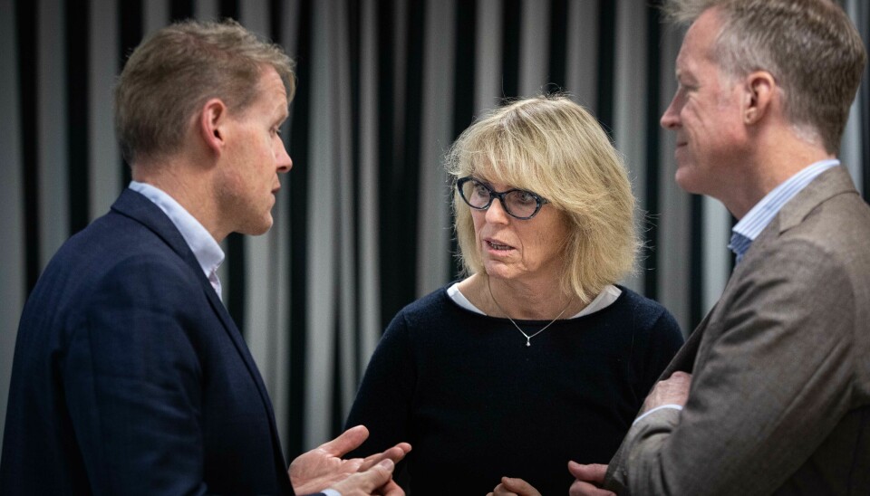 Hanne Refsholt er styreleder ved NMBU. Her sammen med rektor Curt Rice og direktør Lars Atle Holm.