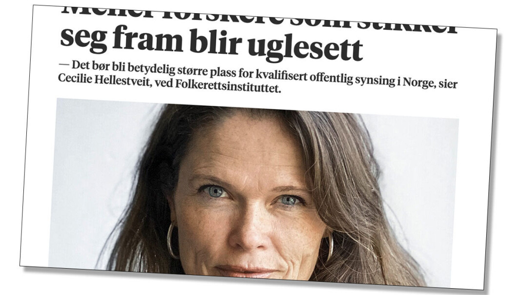 — Vi mener at Hellestveit blander sammen to fullstendig urelaterte temaer når hun snakker om «utenlandske forskere» i det hun ønsker å problematisere manglende interesse og forståelse for norske forhold, skriver innleggforfatterne. — Vi mener at Hellestveit blander sammen to fullstendig urelaterte temaer når hun snakker om «utenlandske forskere» i det hun ønsker å problematisere manglende interesse og forståelse for norske forhold, skriver innleggforfatterne.
