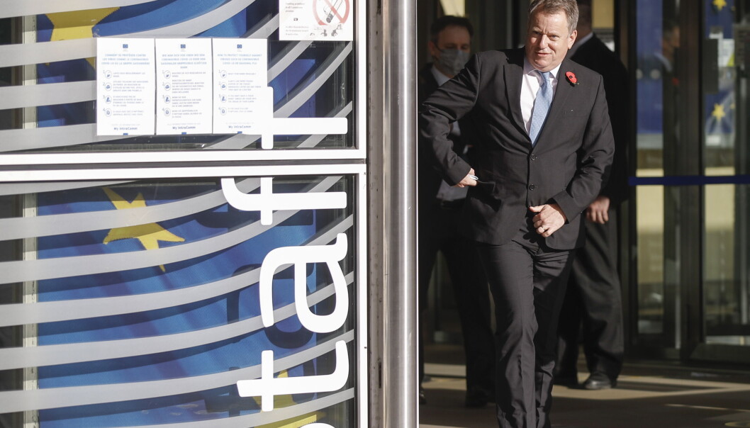 Den britiske brexit-ministeren David Frost før et møte med EU-kommisjonens visepresident Maros Sefcovic i Brussel fredag. Forskningsaktører presser nå på for en avtale om assosiering til Horisont Europa uavhengig av andre forhandlinger etter brexit. Den britiske brexit-ministeren David Frost før et møte med EU-kommisjonens visepresident Maros Sefcovic i Brussel fredag. Forskningsaktører presser nå på for en avtale om assosiering til Horisont Europa uavhengig av andre forhandlinger etter brexit.