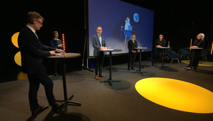 Espen Aas, Oddmund Hoel, Sunniva Whittaker, Mariel Aguilar-Støen og Kristin Danielsen samla til debatt. Espen Aas, Oddmund Hoel, Sunniva Whittaker, Mariel Aguilar-Støen og Kristin Danielsen samla til debatt.
