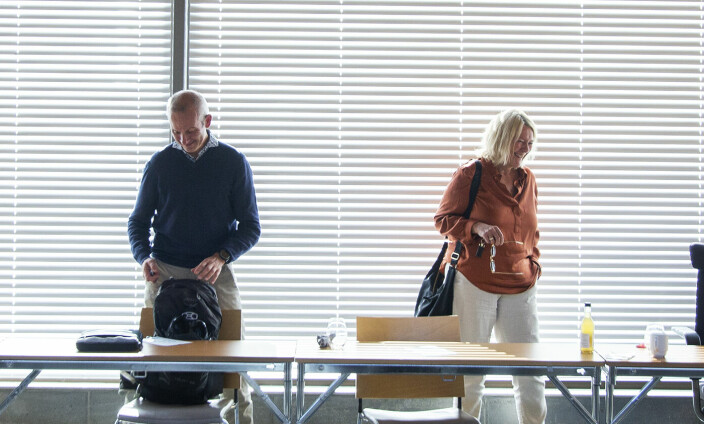 Professor Finn-Eirik Johansen sammen med eksternt styremedlem Kristin Clemet på et styremøte tidligere i år.