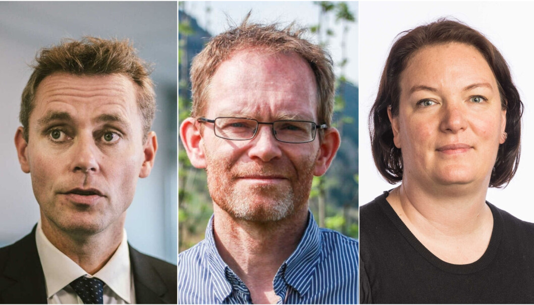De er alle trøndere: forsknings- og høyere utdanningsminister, Ola Borten Moe, hans statssekretær, Oddmund Løkensgard Hoel og leder av Utdannings- og forskningskomiteen på Stortinget, Hege Bae Nyholt. De er alle trøndere: forsknings- og høyere utdanningsminister, Ola Borten Moe, hans statssekretær, Oddmund Løkensgard Hoel og leder av Utdannings- og forskningskomiteen på Stortinget, Hege Bae Nyholt.