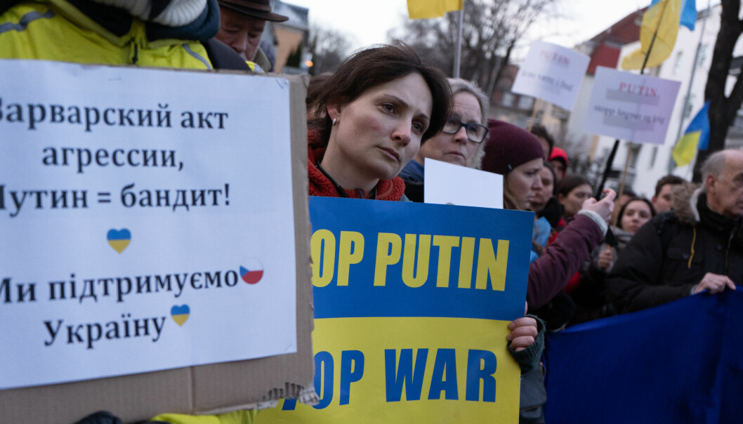 Fra demonstrasjon mot Russlands invasjon av Ukraina