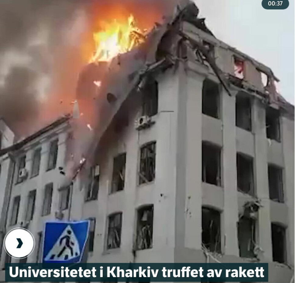 Ukrainas nest eldste universitet, og et av de støsrte, skal være truffet av bomber onsdag morgen, melder NRK.