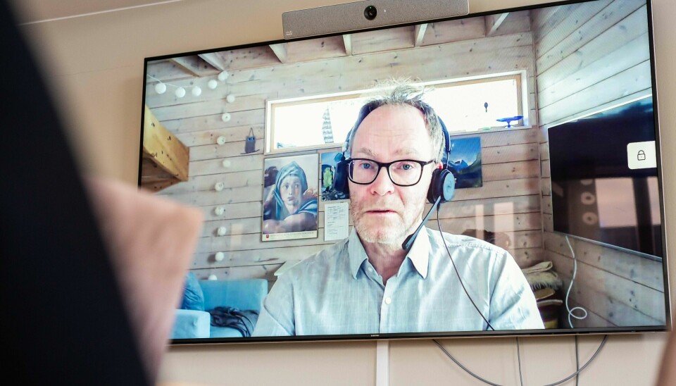 Statssekretær i Kunnskapsdepartementet, Oddmund Hoel (Sp), var med på skjerm fra hjemmekontoret i Jostedal i Luster kommune.