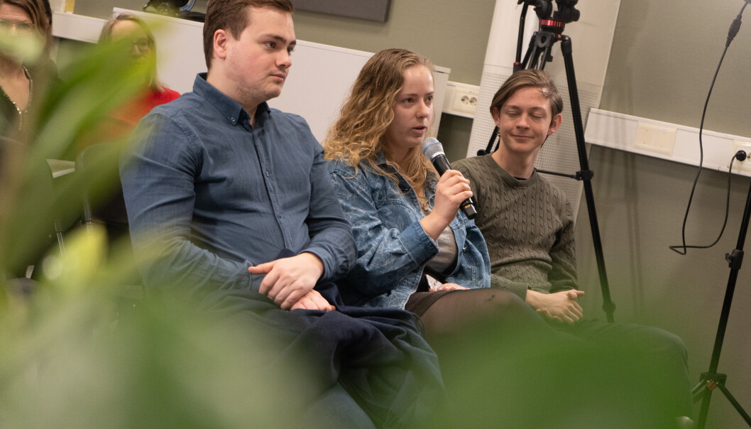 Leder av NSO, Tuva Todnem Lund. Her med tidligere NSO-leder, Andreas Trohjell (t.v.), og sittende fag- og forskningspolitisk ansvarlig i NSO, Magnus Dybdahl (t.h.). Leder av NSO, Tuva Todnem Lund. Her med tidligere NSO-leder, Andreas Trohjell (t.v.), og sittende fag- og forskningspolitisk ansvarlig i NSO, Magnus Dybdahl (t.h.).