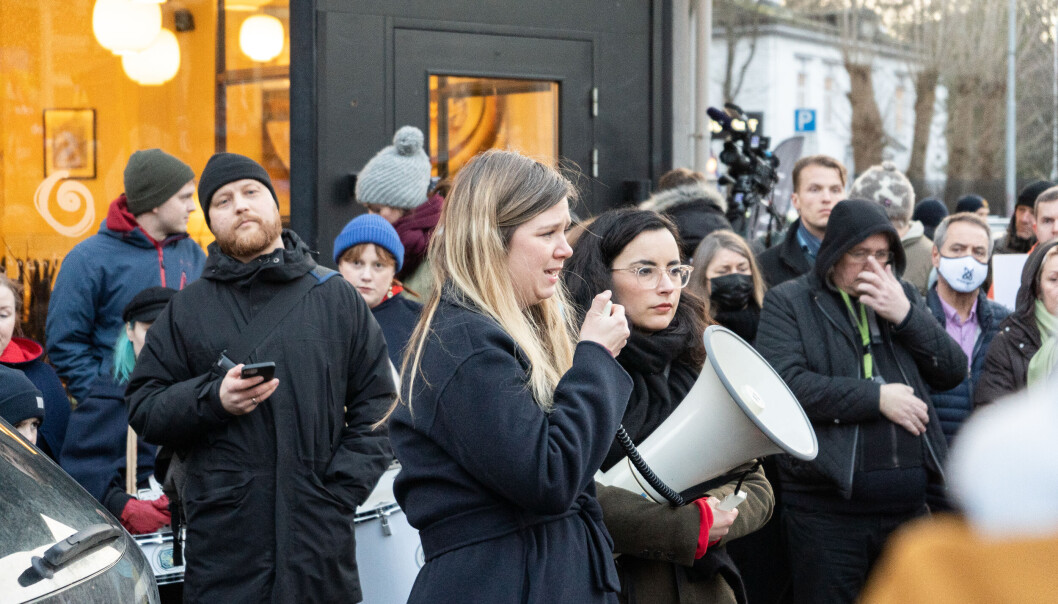 Sofie Høgestøl under en demonstrasjon mot krigen i Ukraina 24. februar 2022. Sofie Høgestøl under en demonstrasjon mot krigen i Ukraina 24. februar 2022.