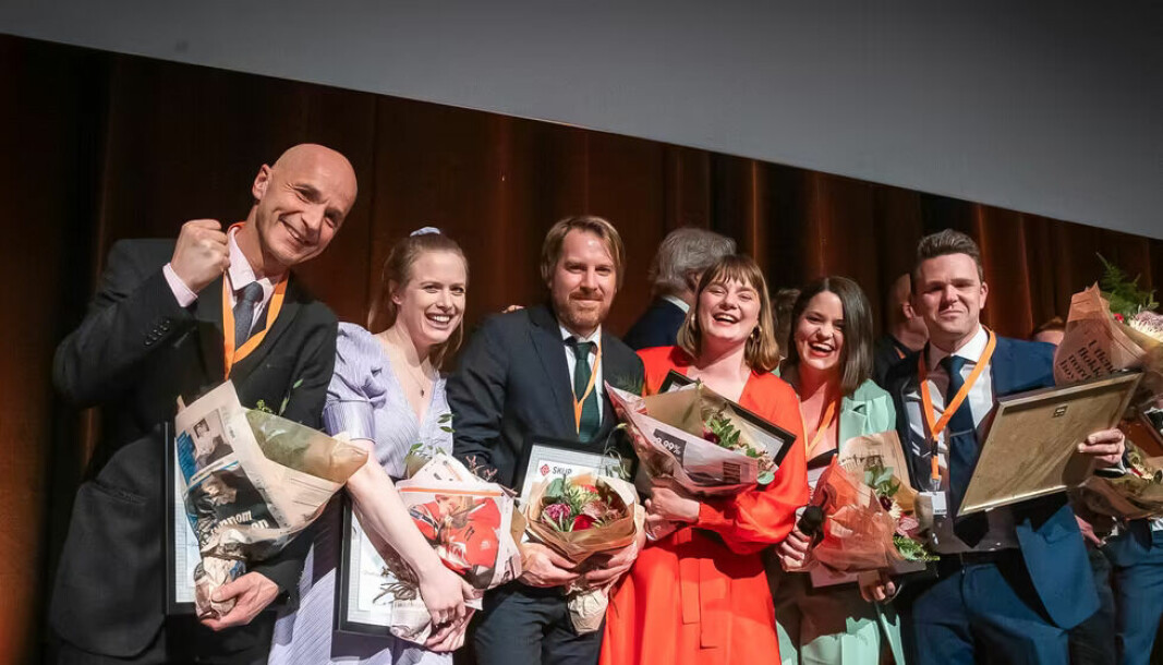 Aftenposten vant Skup-prisen 2021 for pendlerboligsakene. F.v. Robert Gjerde, Åshild Langved, Henning Carr Ekroll, Sigrid Gausen, Nina Selbo Torset og Vegard Venli.