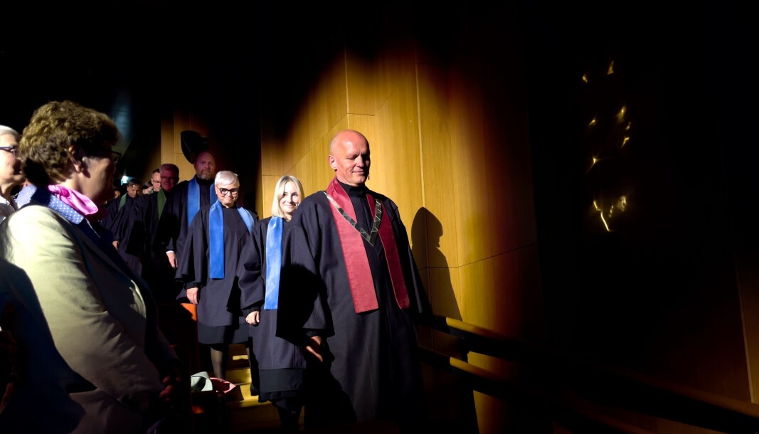 Rektoratet i pomp og prakt i nye kapper under Høgskulen på Vestlandets første doktorpromosjon i historien. Framst i bildet er rektor Gunnar Yttri, bak ham er prorektor Gro Anita Fonnes Flaten og prorektor Anne-Grethe Naustdal. Rektoratet i pomp og prakt i nye kapper under Høgskulen på Vestlandets første doktorpromosjon i historien. Framst i bildet er rektor Gunnar Yttri, bak ham er prorektor Gro Anita Fonnes Flaten og prorektor Anne-Grethe Naustdal.