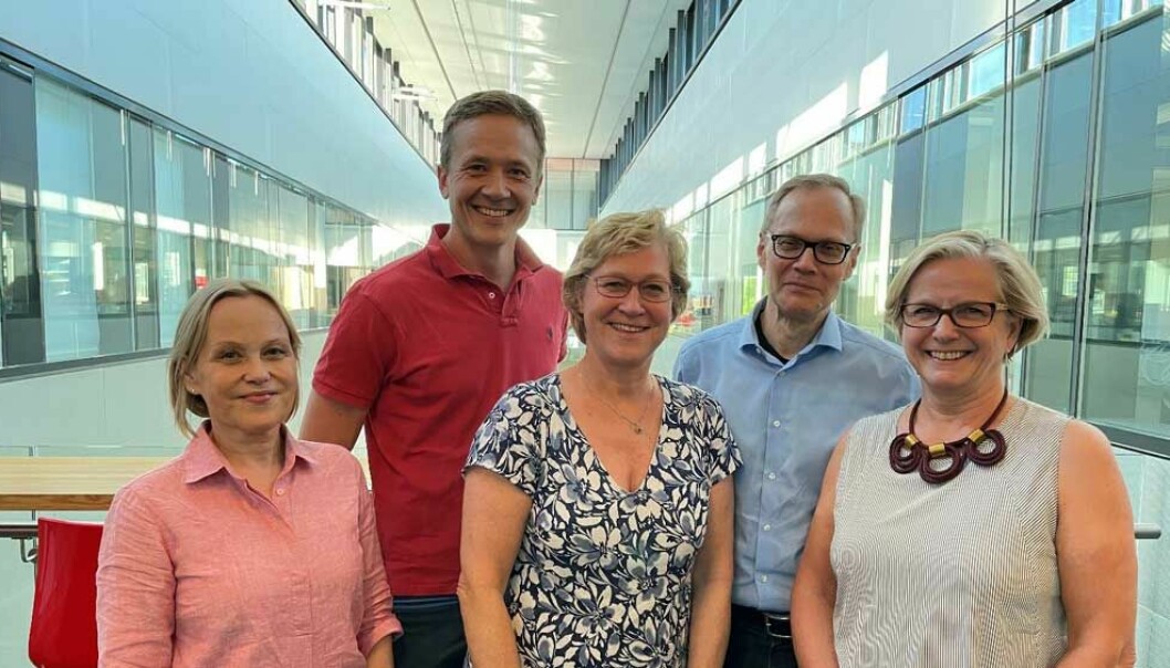 Dette blir det nye dekanatet ved Det medisinske fakultet, ved Universitetet i Oslo. Fra venstre: Eli Feiring, Magnus Løberg, Hanne Flinstad Harbo, Jan Bjålie og Grete Dyb.