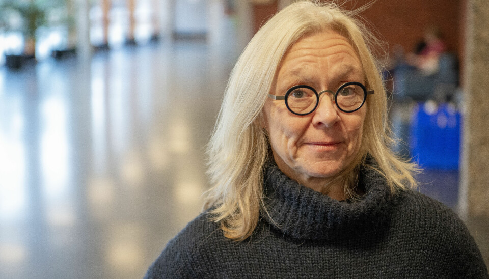 Bildet viser Kristin Asdal. Hun har mellomlangt, blondt hår, svarte runde briller og en grå strikkegenser med høy hals.