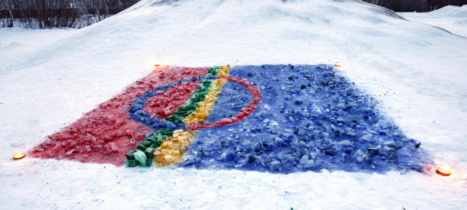 Det samiske flagget malt i snø