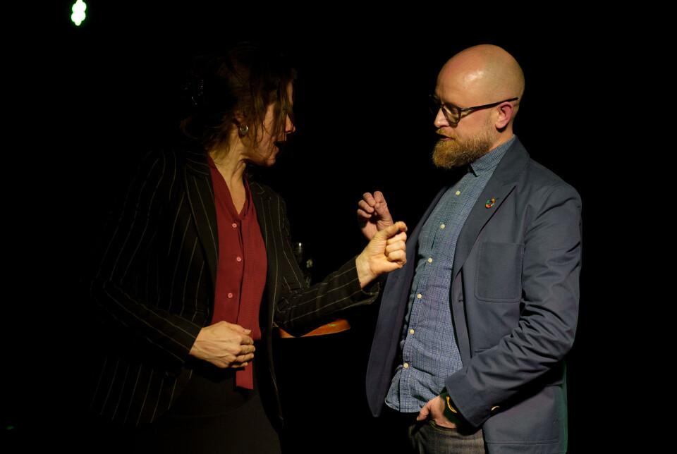 Forsker Cecilie Hellestveit fra Folkerettsinstituttet og professor Rune Todnem By etter en debatt i Stavanger i fjor.