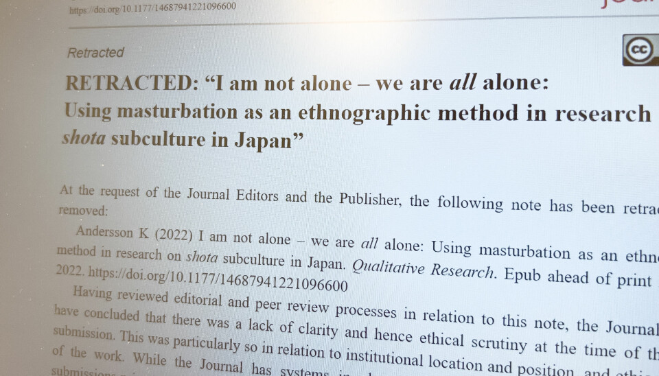 Artikkelen «Using masturbation as an ethnographic method in research on shota subculture in Japan» er blitt avpublisert av Sage Journals.