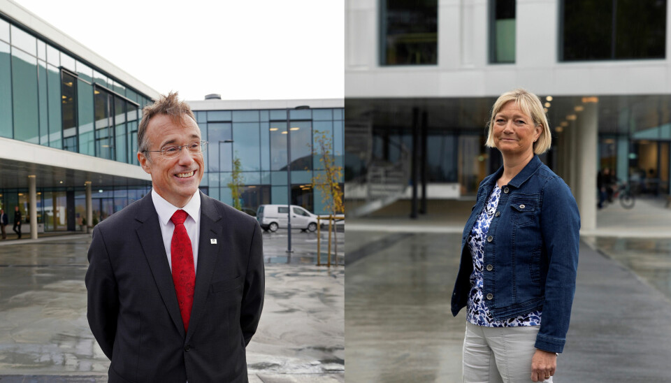 Bildet viser en collage med Rektor Johan Roppen og direktør Ann Kristin Emblem ved Høgskulen i Volda