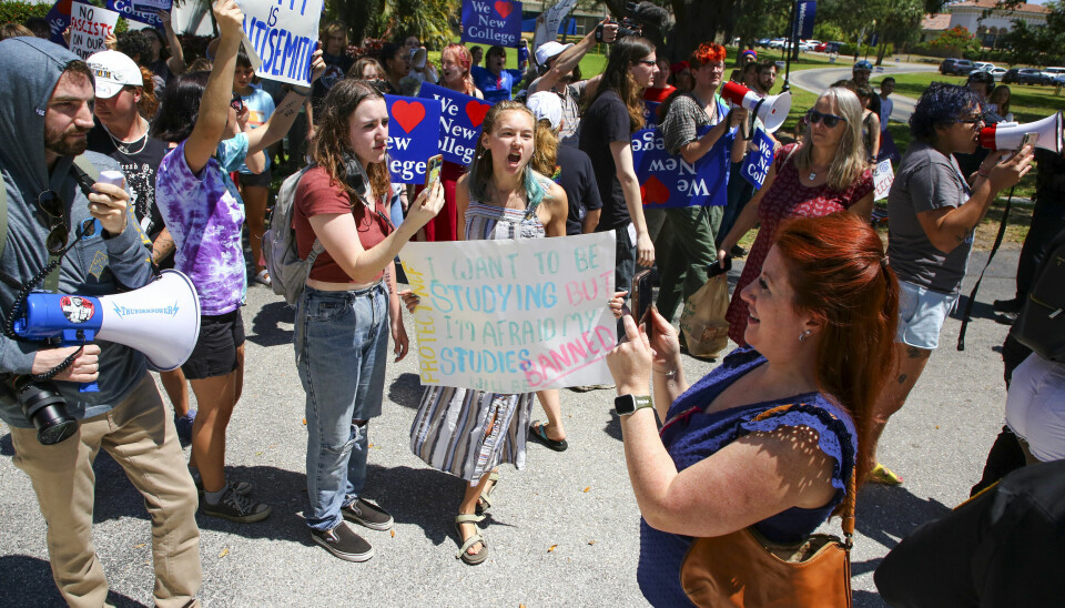 Fra en protest ved New College i Florida i mai.