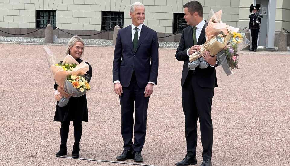 Sandra Borch, Jonas Gahr Støre, Geir Pollestad. Nye statsråder. Slottsplassen.