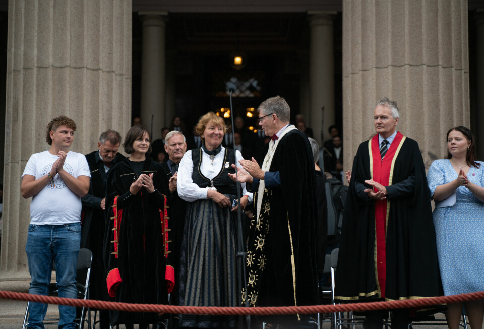 Rektor Svein Stølen og ordfører Marianne Borgen under UiOs studiestart på Universitetsplassen.