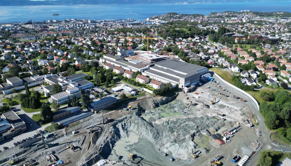 Norsk havteknologisenter, byggeplassen sett fra luften i 2022. Byggeplassen for Norsk havteknologisenter sett fra luften