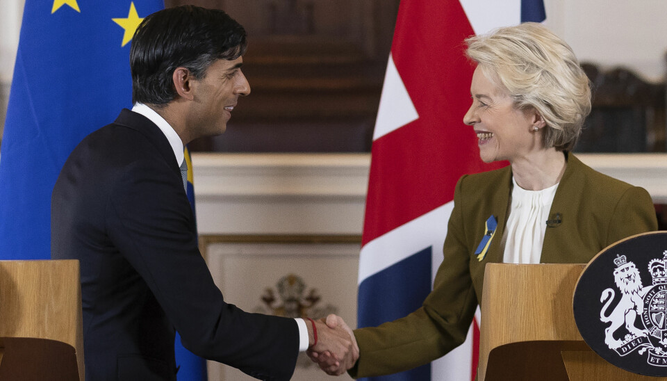 Storbritannia og EU, her ved Rishi Sunak og Ursula von der Leyen, er enige om avtale.