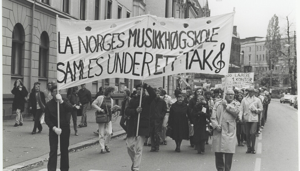 Ein fekk ein eigen institusjon. Men Noregs musikkhøgskule var ikkje samla under eitt tak før i 1989, og kampen for å få det til var lang. Dette biletet er frå 1983.