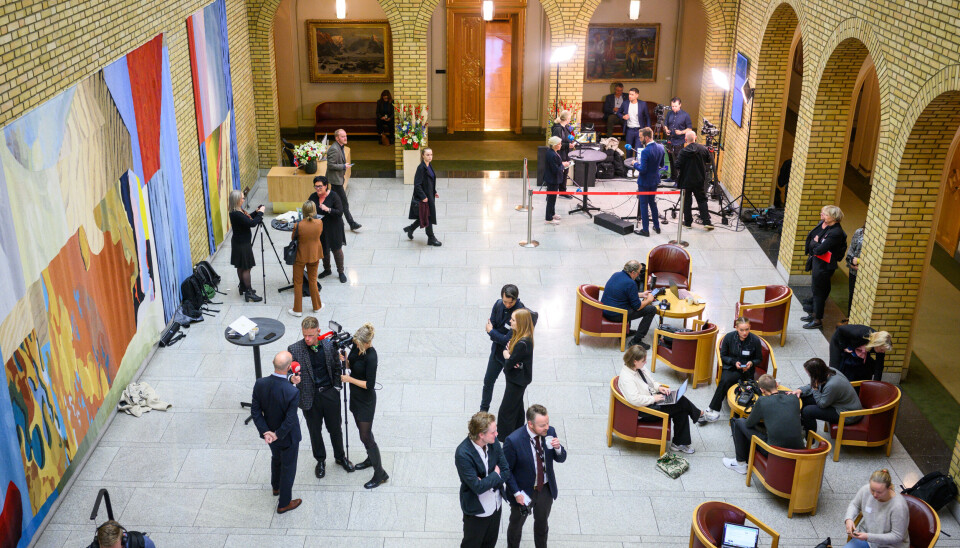 Vandrehallen mens finansminsteren legger frem budsjettet i Stortinget.