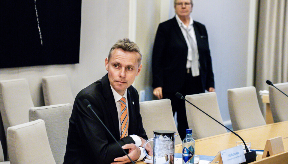 Tidligere forsknings og utdanningsminister Ola Borten Moe under Kontroll og Konstitusjonskomiteen åpne høring om Regjeringens håndtering av habilitetsregelverket. Portrett av Ola Borten Moe.