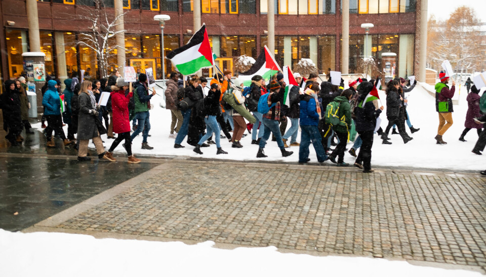Demonstranter demonstrerer for Palestina ved Universitetet i Tromsø