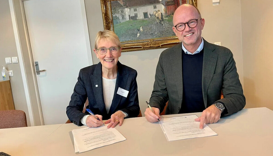 Anne Borg og Ole Erik Almlid signerer avtalen mellom NTNU og NHO