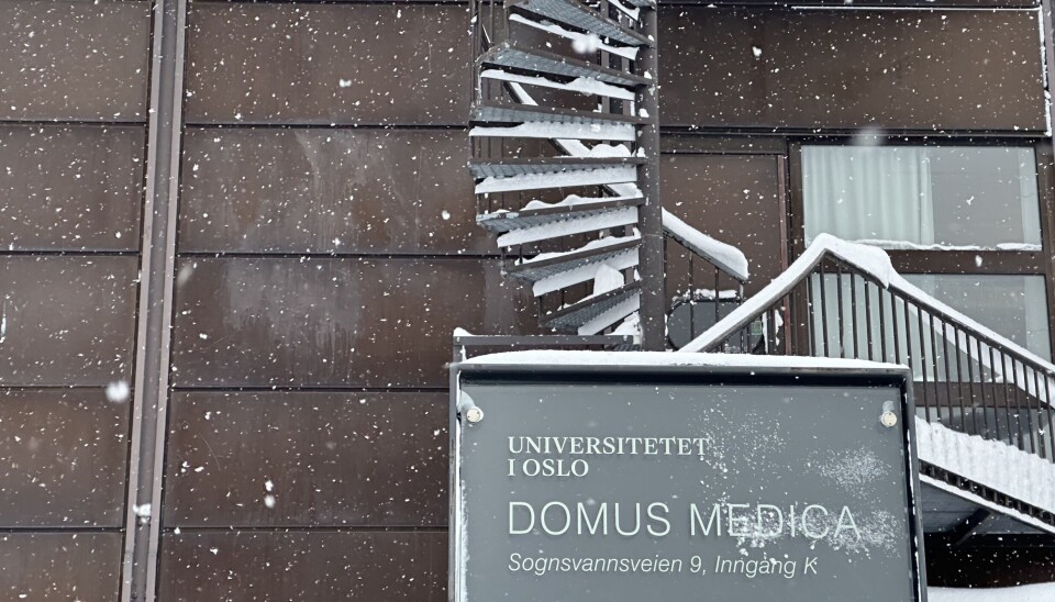 Det medisinske fakultets bygg Domus Medica ved Rikshospitalet i Oslo., i snøføyken 2. januar.
