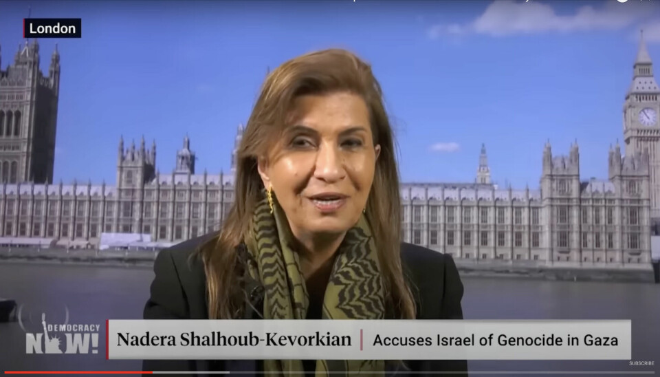 Skjermdump fra TV-skjerm der Nadera Shalhoub-Kevorkian blir intervjuet