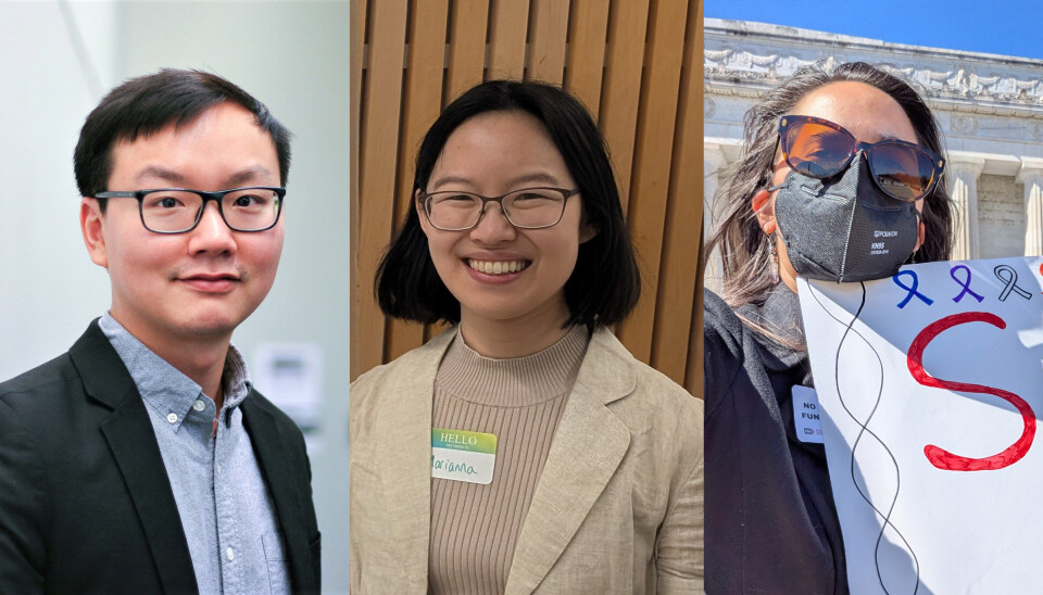 Fra venstre Franki Kung, Marianna Zhang og Gita Gnanadesikan. Alle tre er forskere i USA som brått har fått stanset forskningsfinansiering de allerede hadde fått tildelt.