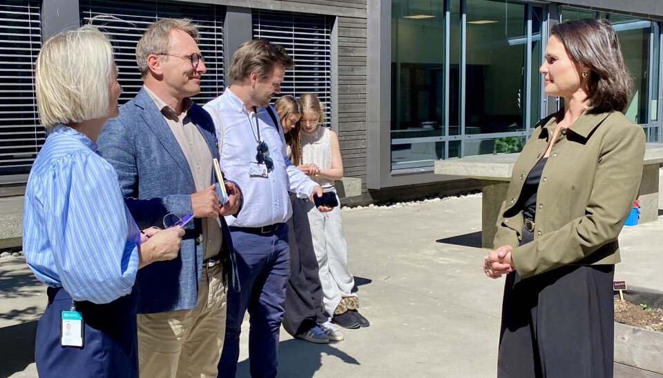 Rektor Pia Bing-Jonsson, dekan Per-Ludvik Kjendli og kunnskapsminister Kari Nessa Nordtun var til stede på Universitetet i Sørøst-Norge, campus Vestfold, tirsdag.