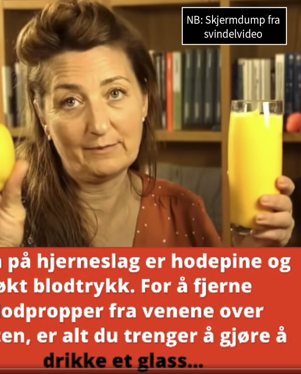 Nobelprisvinner May-Britt Moser takker alle som har reagert, tatt kontakt og forstått at dette er juks og bedrag. Kvinne viser fram juice og sitron og er misbrukt i en reklame
