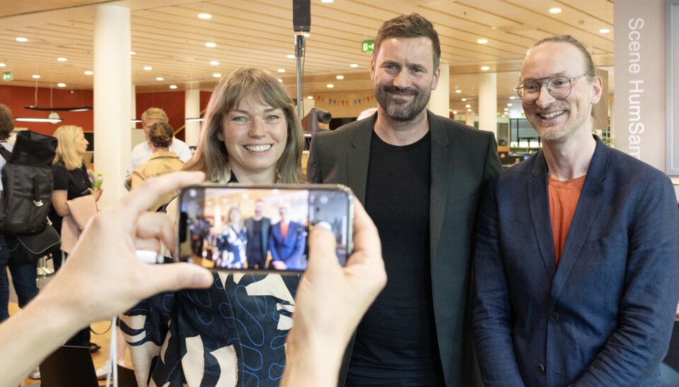 Disse har fått penger til Center for AI & Creativity. F.v. Ida Jahr ved Universitetet i Innlandet, Daniel Nordgård ved Universitetet i Agder og Alexander Refsum Jensenius ved Universitetet i Oslo.