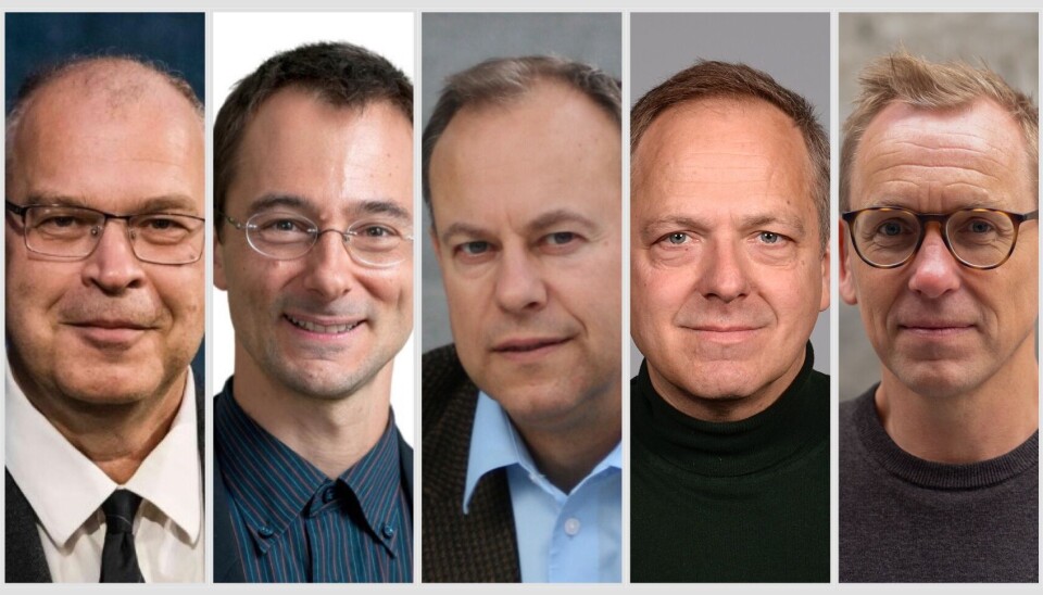 Her er de heldige stipendvinnerne. Fra venstre: Fedor Fomin (UiB), Martino Marisaldi (UiB), Scott Gates (UiO), Thomas Kjeller Johansen (UiO) og Sveinung Sandberg (UiO). Fem ansiktsportretter i en kollasj