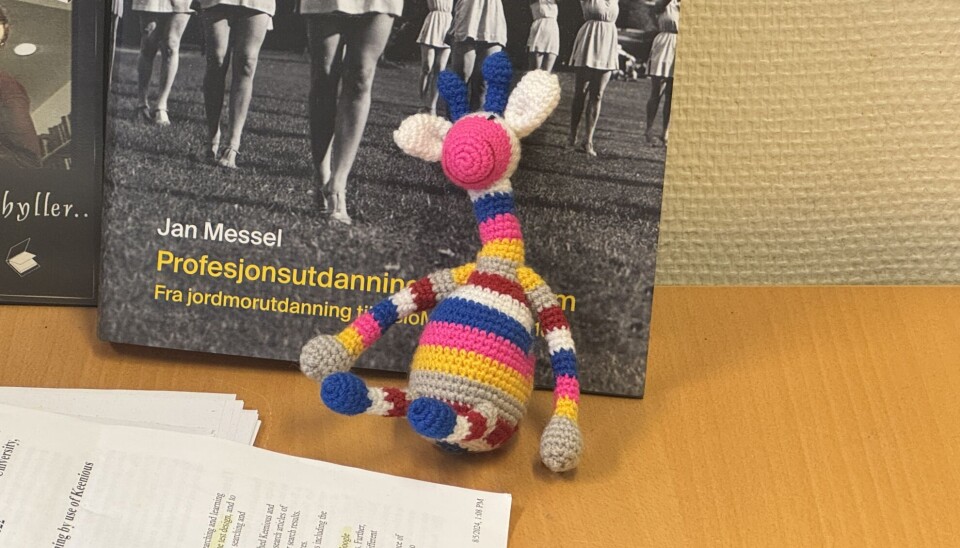 Denne lille bamsen ga en kollega til Bøyum etter et artikkelsamarbeid. Det er et kjekt minne.