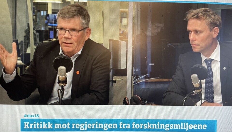 Som rektor for UiO har Svein Stølen stilt opp på Dagsnytt18 flere ganger. Her i debatt med Ola Borten Moe, tidligere forsknings- og høyere utdanningsminister.